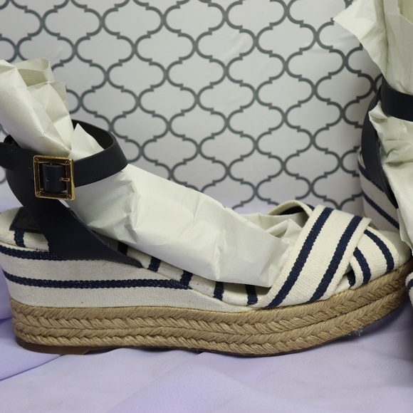 Tori Burch Shoes - Tori Burch Navy and white Espadrilles wedges